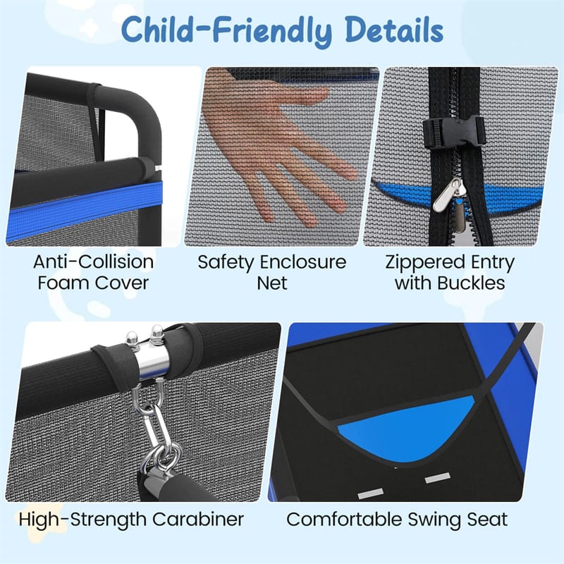 6FT Kids Rectangle Trampoline, ASTM Certified Toddler Rebounder with Swing, Horizontal Bar & Safety Enclosure Net for Indoor Outdoor Use