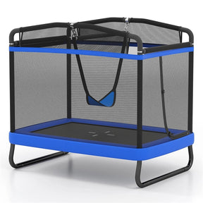6FT Kids Rectangle Trampoline, ASTM Certified Toddler Rebounder with Swing, Horizontal Bar & Safety Enclosure Net for Indoor Outdoor Use