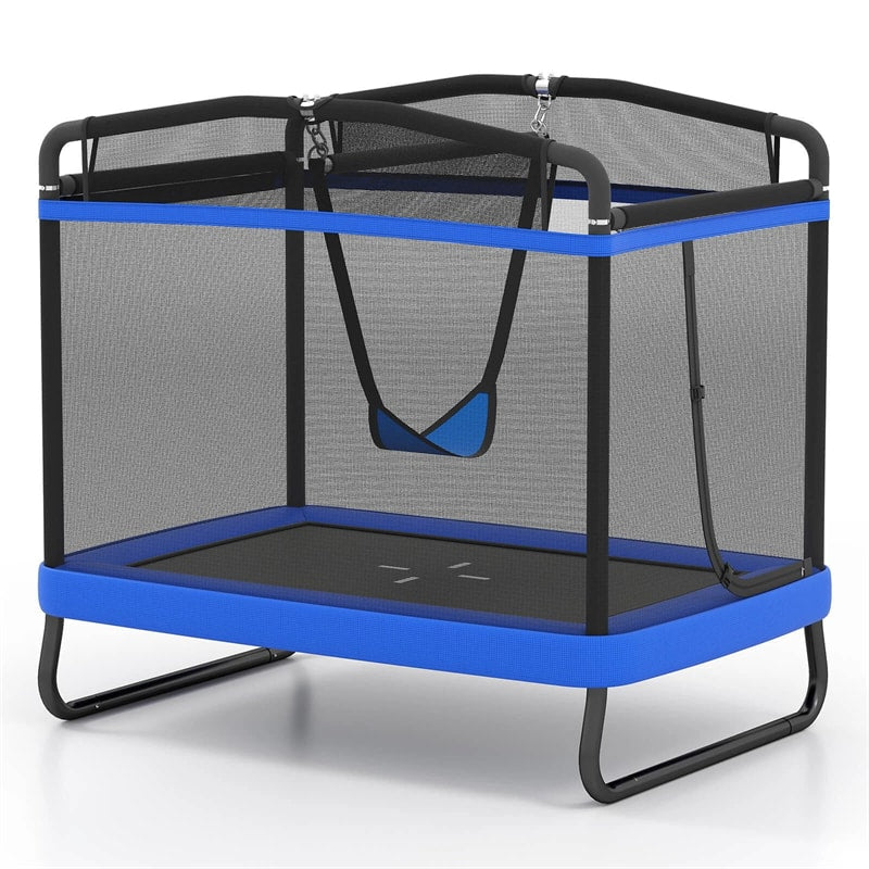 6FT Kids Rectangle Trampoline, ASTM Certified Toddler Rebounder with Swing, Horizontal Bar & Safety Enclosure Net for Indoor Outdoor Use