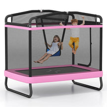 6FT Kids Rectangle Trampoline, ASTM Certified Toddler Rebounder with Swing, Horizontal Bar & Safety Enclosure Net for Indoor Outdoor Use