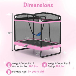 6FT Kids Rectangle Trampoline, ASTM Certified Toddler Rebounder with Swing, Horizontal Bar & Safety Enclosure Net for Indoor Outdoor Use