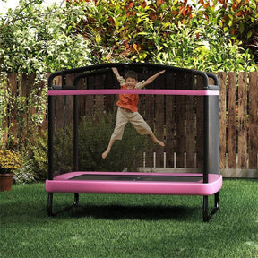 6FT Kids Rectangle Trampoline, ASTM Certified Toddler Rebounder with Swing, Horizontal Bar & Safety Enclosure Net for Indoor Outdoor Use