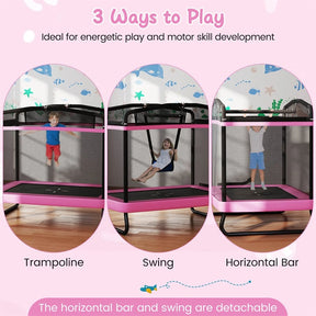 6FT Kids Rectangle Trampoline, ASTM Certified Toddler Rebounder with Swing, Horizontal Bar & Safety Enclosure Net for Indoor Outdoor Use