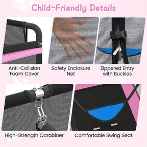 6FT Kids Rectangle Trampoline, ASTM Certified Toddler Rebounder with Swing, Horizontal Bar & Safety Enclosure Net for Indoor Outdoor Use