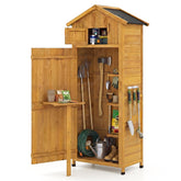 70" Tall Wooden Outdoor Shed Waterproof Garden Tool Storage Cabinet with Lockable Doors & Foldable Table