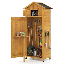 70" Tall Wooden Outdoor Shed Waterproof Garden Tool Storage Cabinet with Lockable Doors & Foldable Table