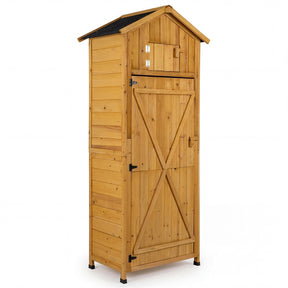 70" Tall Wooden Outdoor Shed Waterproof Garden Tool Storage Cabinet with Lockable Doors & Foldable Table