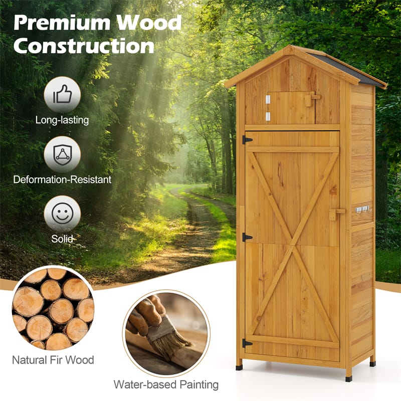 70" Tall Wooden Outdoor Shed Waterproof Garden Tool Storage Cabinet with Lockable Doors & Foldable Table