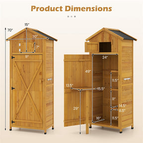 70" Tall Wooden Outdoor Shed Waterproof Garden Tool Storage Cabinet with Lockable Doors & Foldable Table