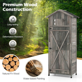 70" Tall Wooden Outdoor Shed Waterproof Garden Tool Storage Cabinet with Lockable Doors & Foldable Table