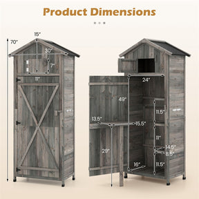 70" Tall Wooden Outdoor Shed Waterproof Garden Tool Storage Cabinet with Lockable Doors & Foldable Table