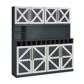 70" Farmhouse Pantry Cabinet, Kitchen Buffet Hutch with 12-Bottle Wine Rack, 8-Door Storage Cupboard, Large Countertop & Adjustable Shelves