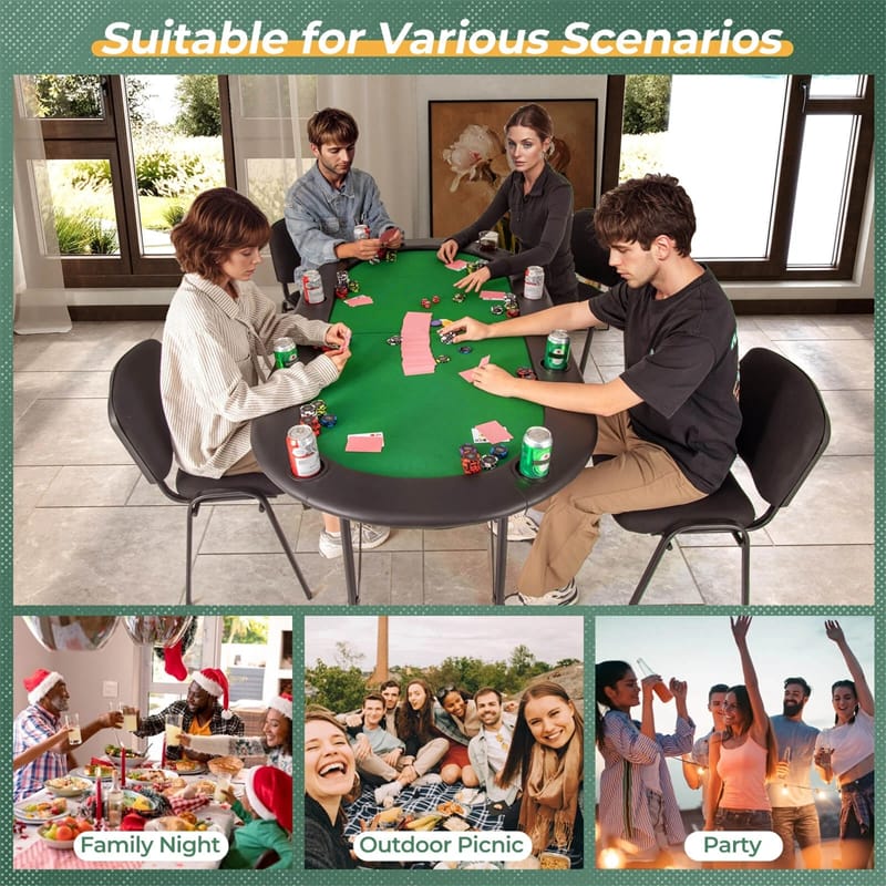 72" 8-Player Foldable Poker Table w/ Armrests, 8 Cup Holders & Casino-Grade Felt, Portable Oval Texas Holdem Blackjack Card Table, No Assembly