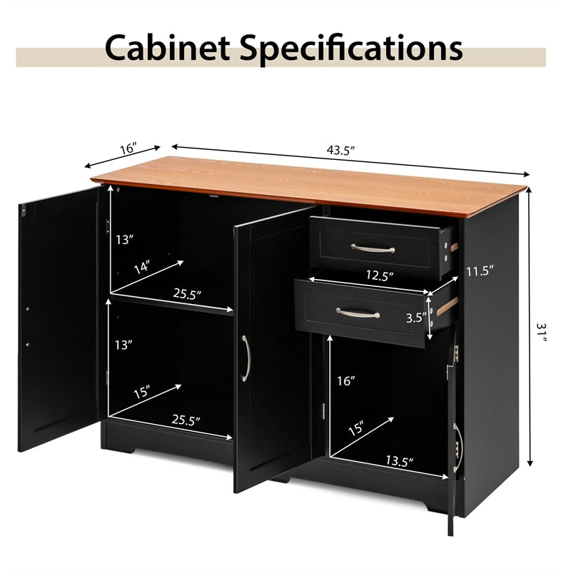 Buffet Storage Cabinet with 3 Doors, 2 Drawers & Adjustable Shelf, Farmhouse Sideboard Console Table for Kitchen, Dining Room & Coffee Bar