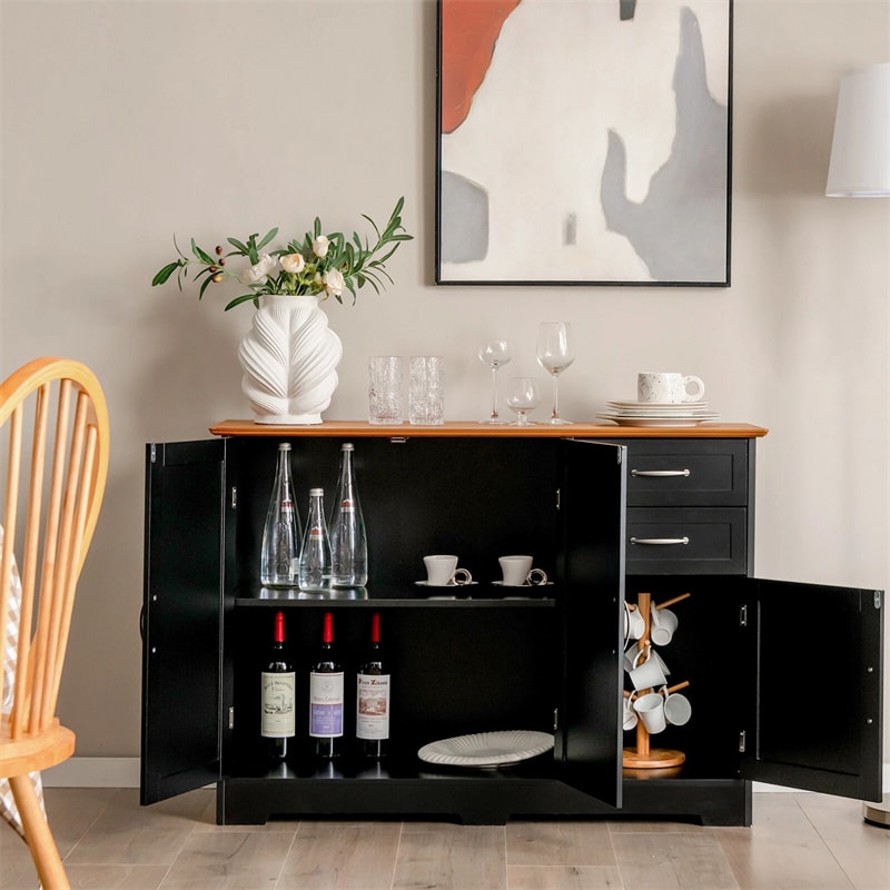 Buffet Storage Cabinet with 3 Doors, 2 Drawers & Adjustable Shelf, Farmhouse Sideboard Console Table for Kitchen, Dining Room & Coffee Bar