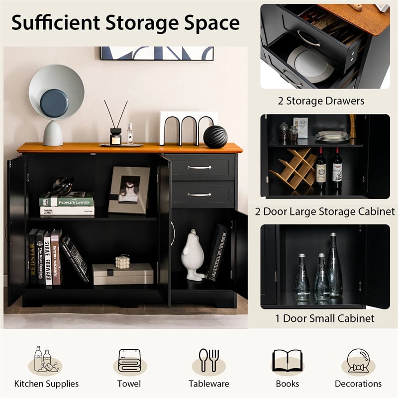 Buffet Storage Cabinet with 3 Doors, 2 Drawers & Adjustable Shelf, Farmhouse Sideboard Console Table for Kitchen, Dining Room & Coffee Bar