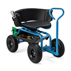 Rolling Garden Cart with 360° Swivel Padded Seat, Adjustable Gardening Scooter Workseat with Tool Tray & Storage, Extendable Handle for Seniors