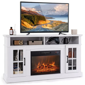 58" Electric Fireplace TV Stand for 65" TVs, Media Console with 23" Heater, Remote, Adjustable 3-Level Flame & Storage Cabinet, CSA Certified