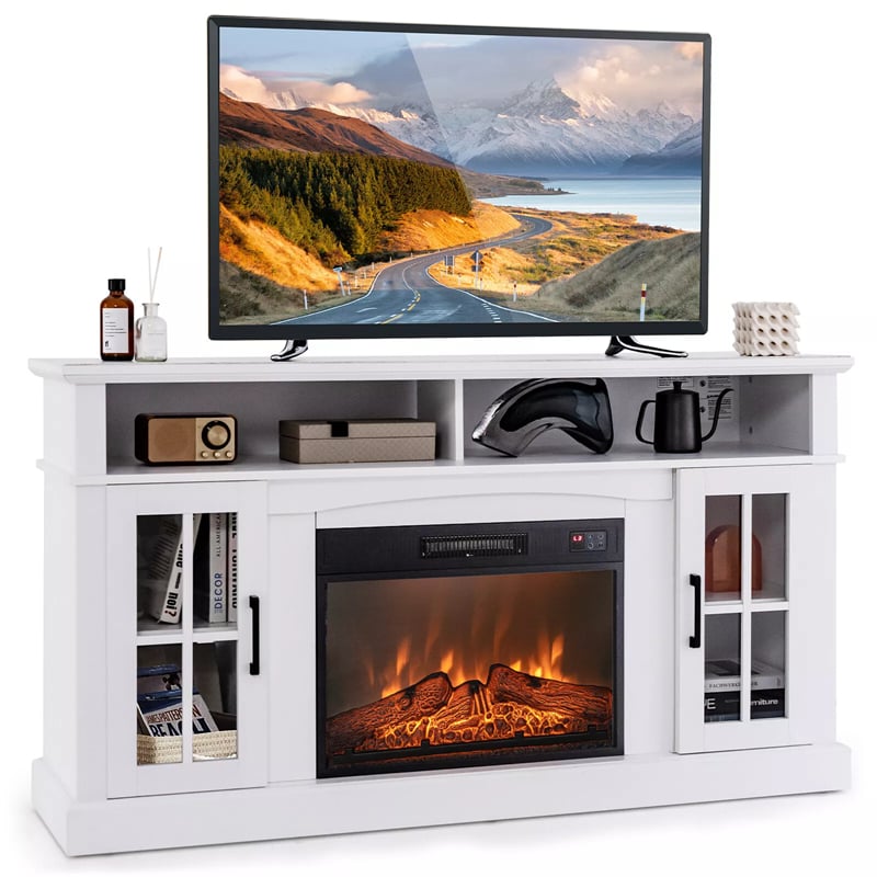 58" Electric Fireplace TV Stand for 65" TVs, Media Console with 23" Heater, Remote, Adjustable 3-Level Flame & Storage Cabinet, CSA Certified