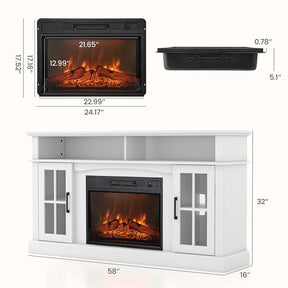 58" Electric Fireplace TV Stand for 65" TVs, Media Console with 23" Heater, Remote, Adjustable 3-Level Flame & Storage Cabinet, CSA Certified