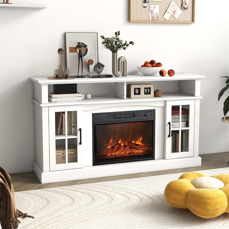 58" Electric Fireplace TV Stand for 65" TVs, Media Console with 23" Heater, Remote, Adjustable 3-Level Flame & Storage Cabinet, CSA Certified