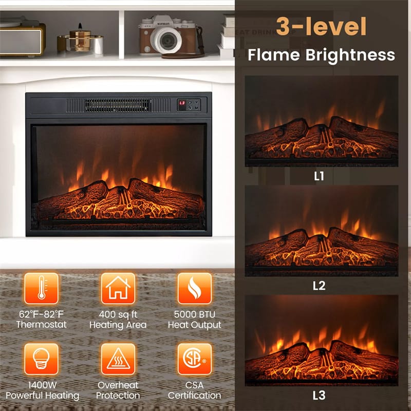 58" Electric Fireplace TV Stand for 65" TVs, Media Console with 23" Heater, Remote, Adjustable 3-Level Flame & Storage Cabinet, CSA Certified