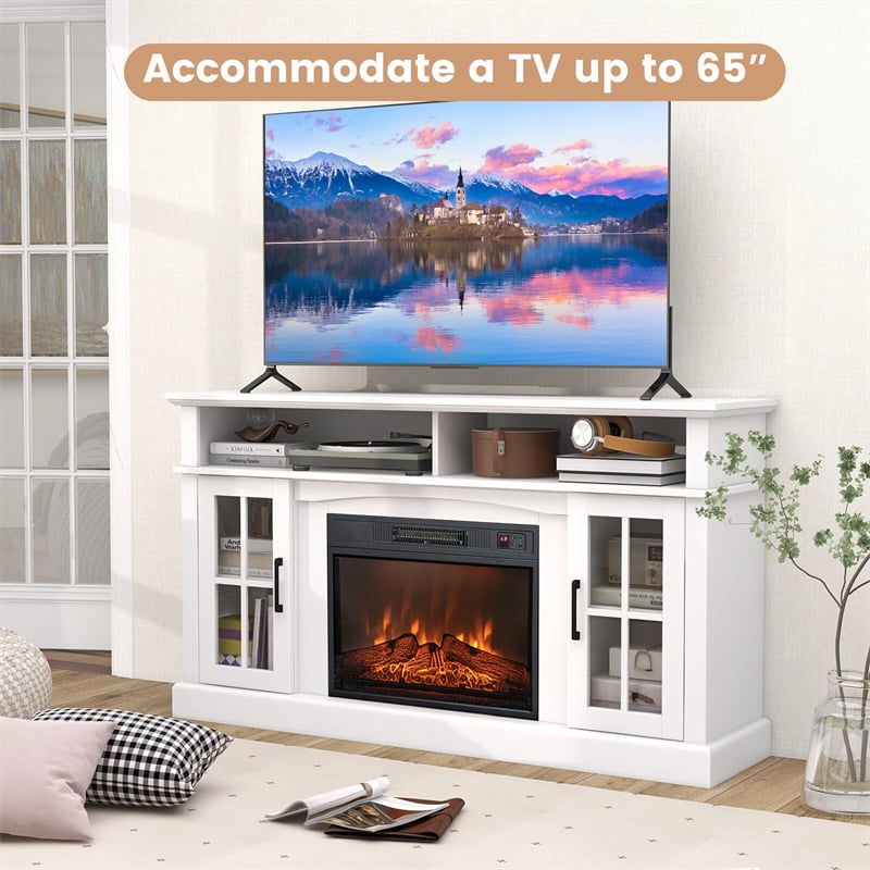 58" Electric Fireplace TV Stand for 65" TVs, Media Console with 23" Heater, Remote, Adjustable 3-Level Flame & Storage Cabinet, CSA Certified