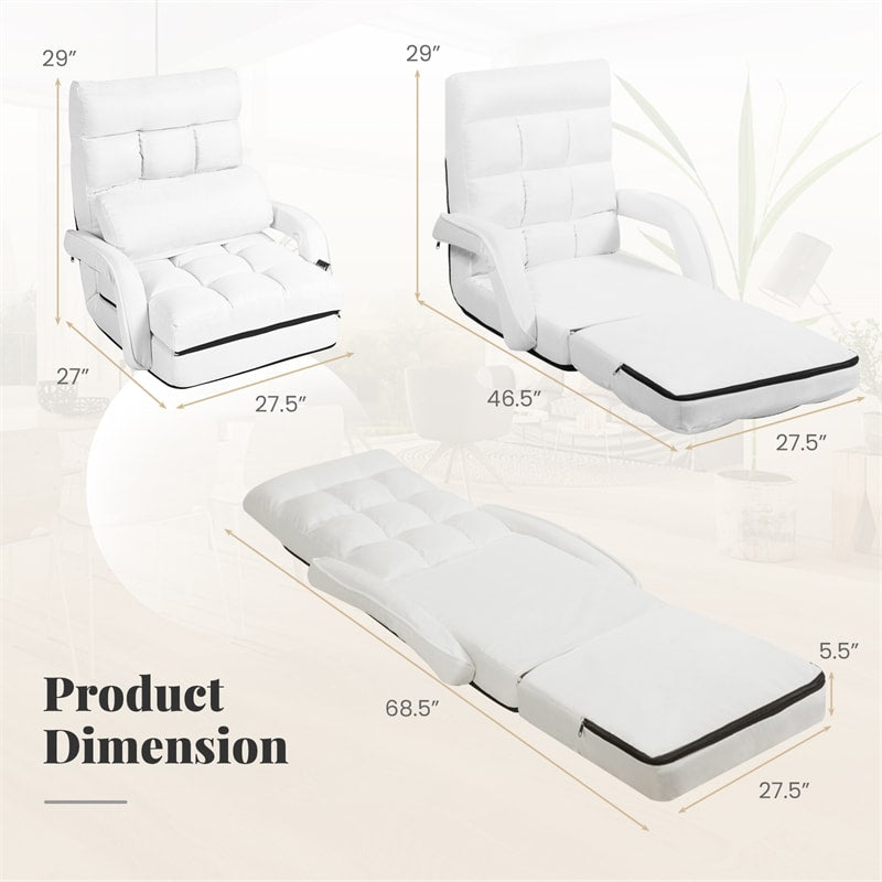 Foldable Floor Chair Recliner, Single Lazy Sofa with Ergonomic Armrest, Adjustable 5 Backrest Positions & Detachable Mat