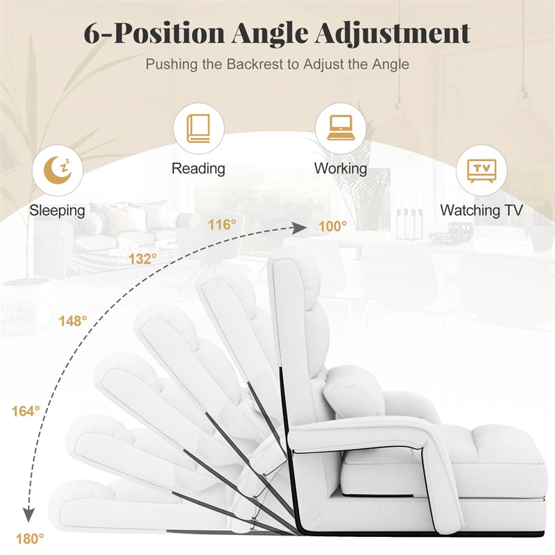 Foldable Floor Chair Recliner, Single Lazy Sofa with Ergonomic Armrest, Adjustable 5 Backrest Positions & Detachable Mat