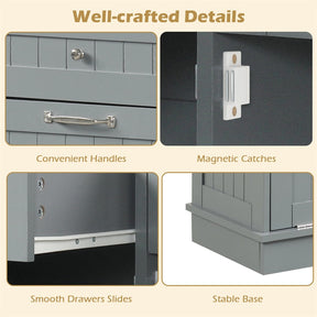 Kitchen Tilt Out Trash Cabinet, Buffet Sideboard w/ Trash Can Holder, 2 Drawers, Rubberwood Countertop & Adj. Shelves, Pet Proof Laundry Hamper