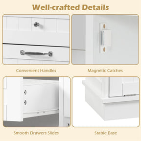 Kitchen Tilt Out Trash Cabinet, Buffet Sideboard w/ Trash Can Holder, 2 Drawers, Rubberwood Countertop & Adj. Shelves, Pet Proof Laundry Hamper