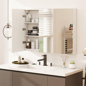 34.5" Wide Mirrored Medicine Cabinet with 3 Doors & Adjustable Shelf, Large Wall Mounted/Recessed Bathroom Storage Cabinet Organizer