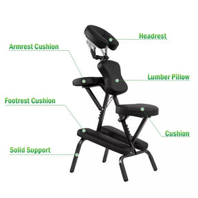 Portable Lightweight Massage Chair, PU Leather Tattoo Spa Chair with Thickened Sponge & Carrying Bag, Folding Travel Chair for Massage Therapy