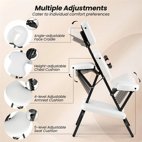 Portable Lightweight Massage Chair, PU Leather Tattoo Spa Chair with Thickened Sponge & Carrying Bag, Folding Travel Chair for Massage Therapy