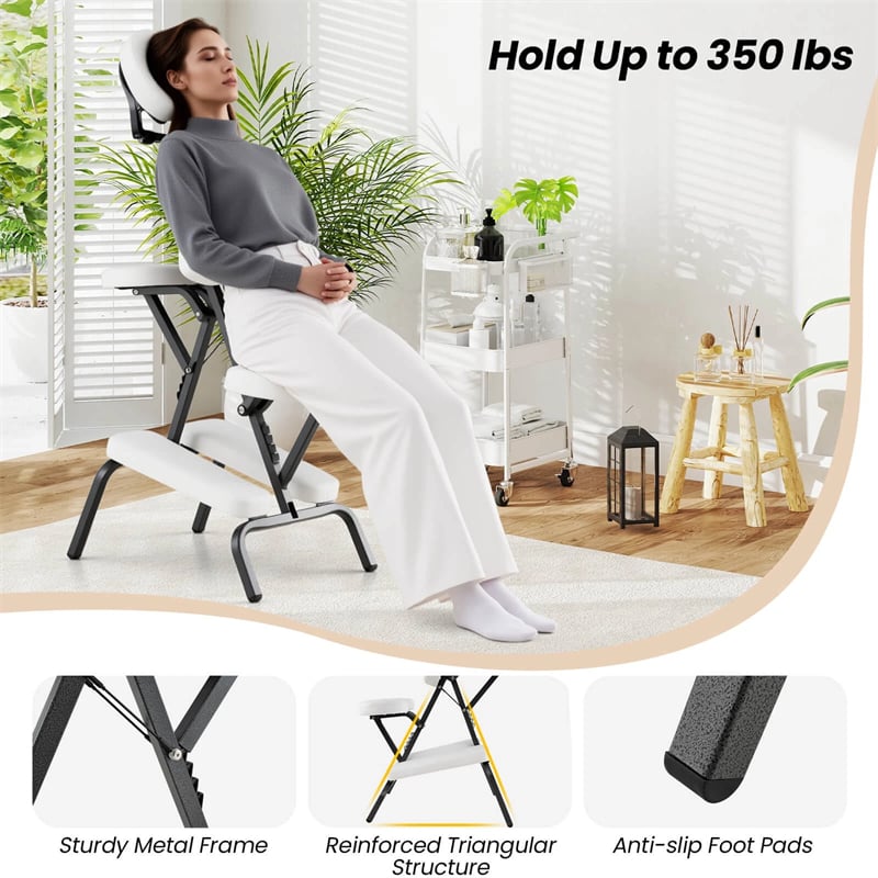 Portable Lightweight Massage Chair, PU Leather Tattoo Spa Chair with Thickened Sponge & Carrying Bag, Folding Travel Chair for Massage Therapy