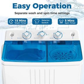 Portable Washing Machine, 2-in-1 Twin Tub Washer Spin Dryer Combo with Built-in Drain Pump, 20LB Capacity & Compact for Apartment, Dorm & RV