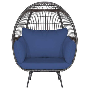 Oversized Wicker Egg Chair with 4 Cushions, Steel Frame Basket Chair Rattan Indoor Outdoor Lounger for Patio, Living Room