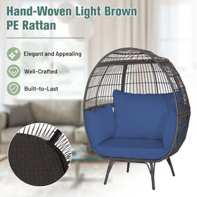 Oversized Wicker Egg Chair with 4 Cushions, Steel Frame Basket Chair Rattan Indoor Outdoor Lounger for Patio, Living Room