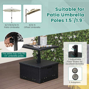 3-in-1 175LBS Outdoor Fillable Umbrella Base with Adjustable Table Tray & Weighted Bag, Wheeled Umbrella Stand for Patio Garden Poolside