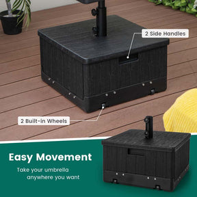 3-in-1 175LBS Outdoor Fillable Umbrella Base with Adjustable Table Tray & Weighted Bag, Wheeled Umbrella Stand for Patio Garden Poolside