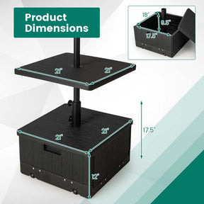 3-in-1 175LBS Outdoor Fillable Umbrella Base with Adjustable Table Tray & Weighted Bag, Wheeled Umbrella Stand for Patio Garden Poolside