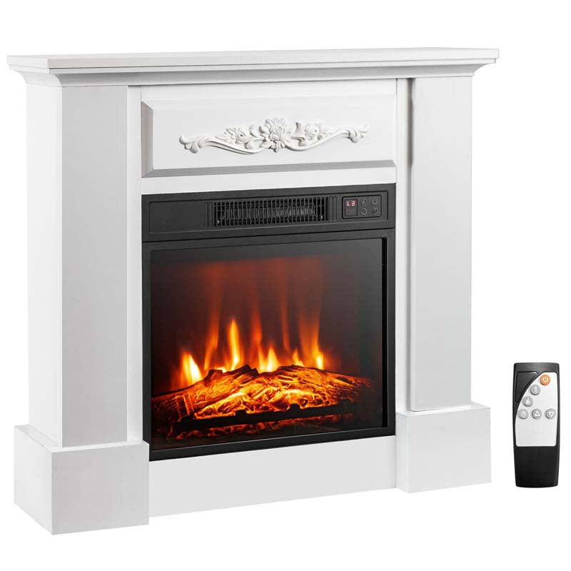 1400W Electric Fireplace Heater with Mantel, 32" Freestanding Fireplace Mantel w/ Remote Control, Thermostat & 6H Timer, Adjustable 3D Flame