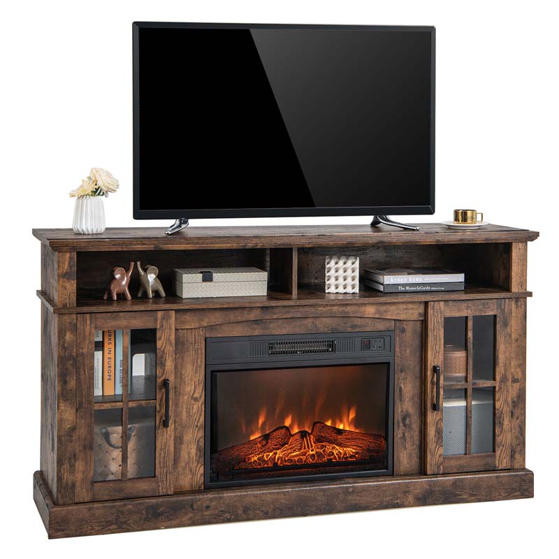 58" Electric Fireplace TV Stand for 65" TVs, Media Console with 23" Heater, Remote, Adjustable 3-Level Flame & Storage Cabinet, CSA Certified