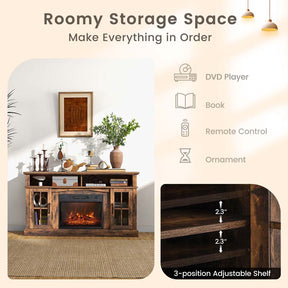 58" Electric Fireplace TV Stand for 65" TVs, Media Console with 23" Heater, Remote, Adjustable 3-Level Flame & Storage Cabinet, CSA Certified