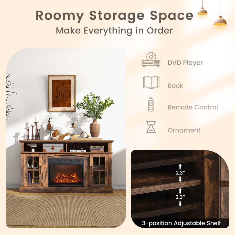 58" Electric Fireplace TV Stand for 65" TVs, Media Console with 23" Heater, Remote, Adjustable 3-Level Flame & Storage Cabinet, CSA Certified