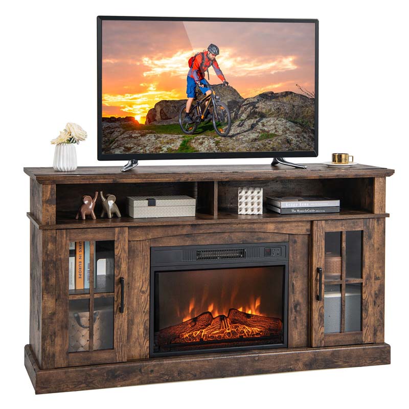 58" Electric Fireplace TV Stand for 65" TVs, Media Console with 23" Heater, Remote, Adjustable 3-Level Flame & Storage Cabinet, CSA Certified