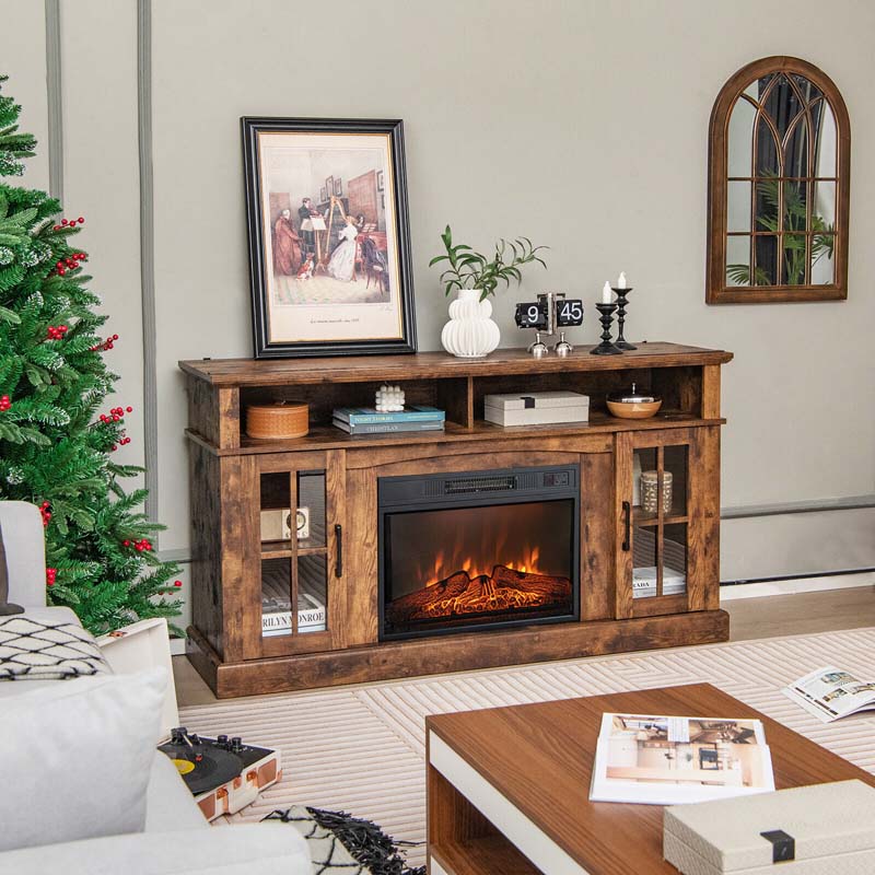 58" Electric Fireplace TV Stand for 65" TVs, Media Console with 23" Heater, Remote, Adjustable 3-Level Flame & Storage Cabinet, CSA Certified