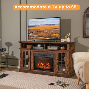 58" Electric Fireplace TV Stand for 65" TVs, Media Console with 23" Heater, Remote, Adjustable 3-Level Flame & Storage Cabinet, CSA Certified