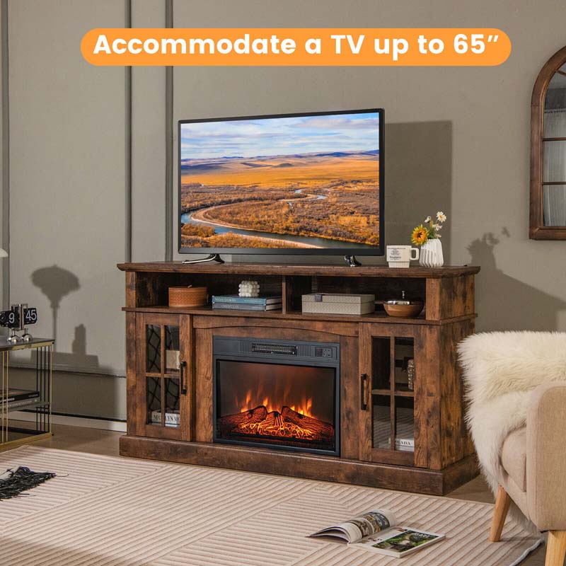 58" Electric Fireplace TV Stand for 65" TVs, Media Console with 23" Heater, Remote, Adjustable 3-Level Flame & Storage Cabinet, CSA Certified