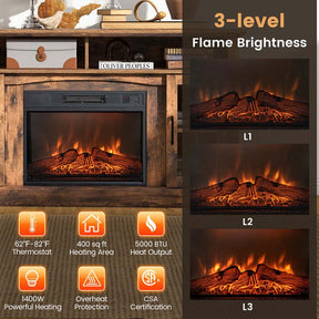 58" Electric Fireplace TV Stand for 65" TVs, Media Console with 23" Heater, Remote, Adjustable 3-Level Flame & Storage Cabinet, CSA Certified